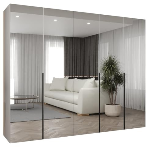 MEBLE KRYSPOL - Kleiderschrank mit Spiegel - Drehtürenschrank - Schrank 250 x 202 x 52 cm - Garderobenschrank Schlafzimmer, Flur, Jugendzimmer - Weiß, Griff Schwarz - Alicante 3