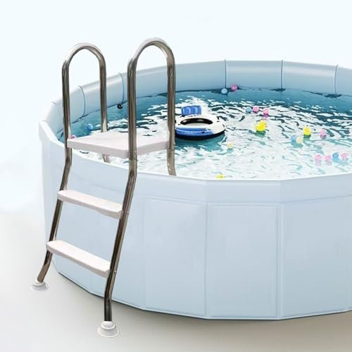 BOTOWI 2/3/4 steps Pool Ladder for Above Ground Swimming Pool 33/43/52Inch High Versatile Stainless Steel Frame Swimming Pool Ladder with Heavy Duty Plastic Double Sided Steps Load Capacity 250kg,33in