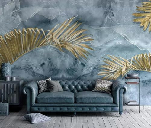 XLMING Frische Schöne Marmorartige Goldene Blätter 3D Tapeten Tapete Home Esszimmer Möbel Sofa Schlafzimmer Wohnzimmer TV Hintergrund-430cm×300cm