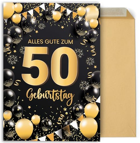 CONTRAXT Geburtstagskarte zum 50. Geburtstag. Originelle große Klappkarte 42x30 cm mit Glückwünschen für Familie, Freunde und Kollegen (50 Jahre)