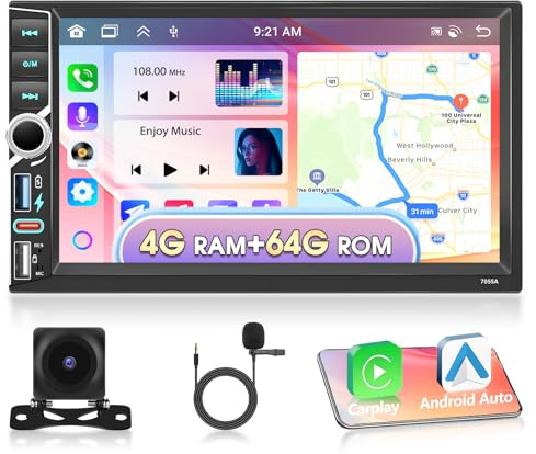 [4+64G] 2 Din Autoradio A-pple Carplay Android Auto Radio, Motorsi 7'' IPS Touchscreen Stereo Radio mit Bluetooth 5.0 GPS WLAN FM/RDS, Android 15 Auto Multimedia-Player + AHD Rückfahrkamera & Mikrofon