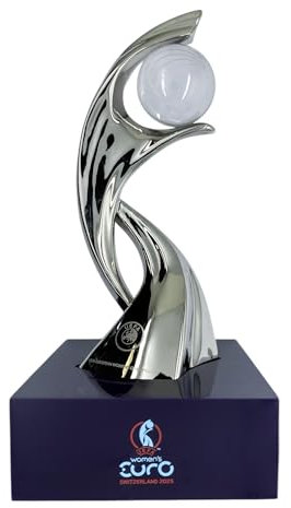 UEFA WOMEN'S EURO AMBALLCOM Pokal 45 mm auf Holzpodest, miniaturisierte Pokalnachbildung 2025, Gold – Andenken
