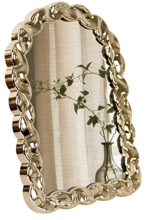 Funerom Dekorativer Kosmetikspiegel mit gewölbtem Rahmen, 30 x 19,8 cm, Schreibtisch-Make-up-Spiegel, galvanisiert, Roségold