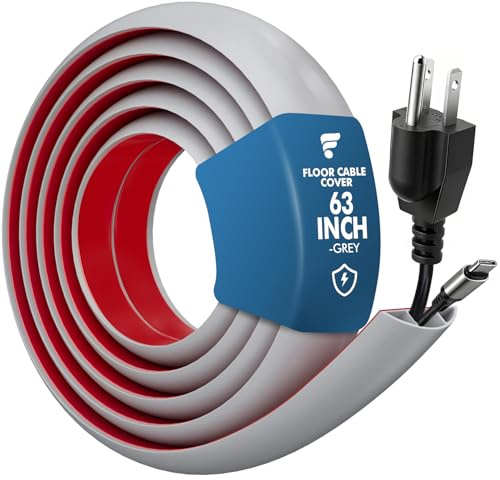shinfly 1.6m Floor Cable Cover, PVC Wire Cover, Prevent Trip Hazards, Grey | Self-adhesive Floor Cord Cover, Protect Trailing Cables for Home, Offices, and Warehouses, 17cm(W) x 10cm(H)
