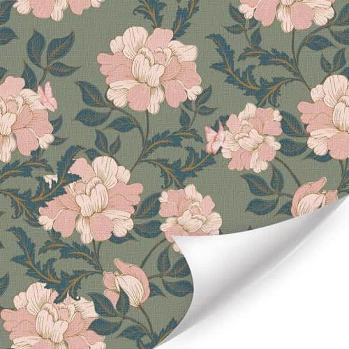 Tapete Blätter Blume Grüne Pflanze Fototapete Retro Weiße Blumen Tapete Wohnzimmer Wandtattoo Selbstklebende (44×300cm) Blumen Möbelfolie Grün Pflanzen Klebefolie Schlafzimmer Badezimmer Küche
