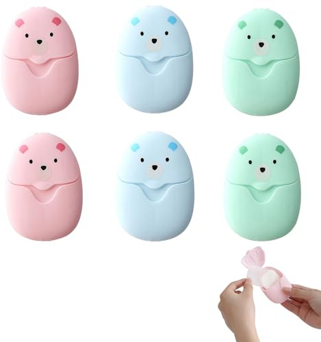 6 Boxen (300 Stück) Seifenblätter für Unterwegs,Mini Portable Seifenpapier,Biologisch Abbaubare Mini Seife & Reiseseife,Tragbare Seifenblätter Einweg Papier mit Kunststoffbox für Unterwegs,Badezimmers