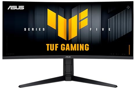 ASUS TUF Gaming VG34WQL5A 34-Zoll Gaming Monitor (86,7 cm, WQHD (3440x1440), Dual-Modus (WQHD 200Hz oder HD 400Hz), Curved Design, Fast VA, ELMB SYNC, 0,5ms (GTG), VESA DisplayHDR 400, Ergonomischer S