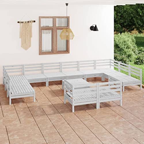 KGHFDVB 13-TLG. Garten Lounge Set Weiß Massivholz Kiefer, Paletten Design Sofagarnitur für Terrasse, Garten oder Wohnzimmer, modulare Outdoor Sitzgruppe Holz, belastbar bis 110 kg pro