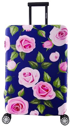 Periea Luggage Covers for Suitcases – Suitcase Cover – Premium Elasticated Material – Small, Medium, Large or Extra Large (Large, Purple with Pink Roses)