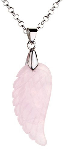 JSDDE Edelstein Charm-Anhänger Reiki Healing Stein Carved Flügel Engelsflügel Anhänger Halskette Glückbringer Pendant Rosenquarz
