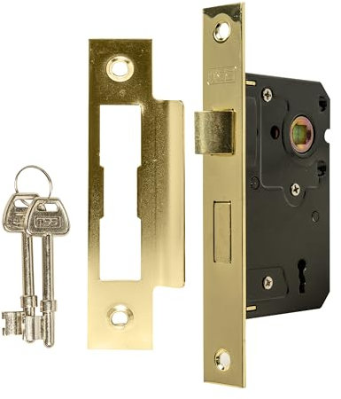 TSS 3 Lever Mortice Sash Lock for Internal Doors 2.5 (65mm) in Polished Brass. Internal Door Lock with 2 Keys. Door Lock with Key for Internal and External Doors.