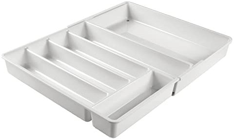 mDesign ausziehbarer Besteckkasten für Schublade und Küchenschrank – Küchen Organizer mit 6 Fächern aus BPA-freiem Kunststoff – Schubladeneinsatz für Küche, Bad und Büro – hellgrau
