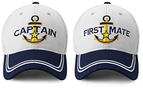 PopCrew Captain Hat & First Mate | Passende Skipper Bootfahren Baseballkappen | Nautische Marine Sailor Navy Hüte, Captain & First Mate, Einheitsgröße