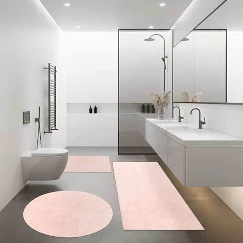 Paco Home Badezimmerteppich Badematte Badteppich Waschbar rutschfest Weich Modern Einfarbig, Grösse:60x100 cm, Farbe:Pink