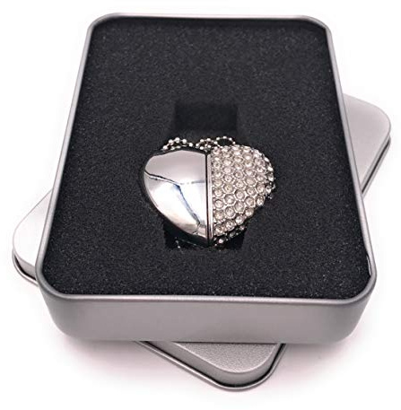 Onwomania Collier Coeur Chic Chic Argent Argent Strass Paillettes Clé USB dans Une boîte Cadeau 8 Go USB 2.0