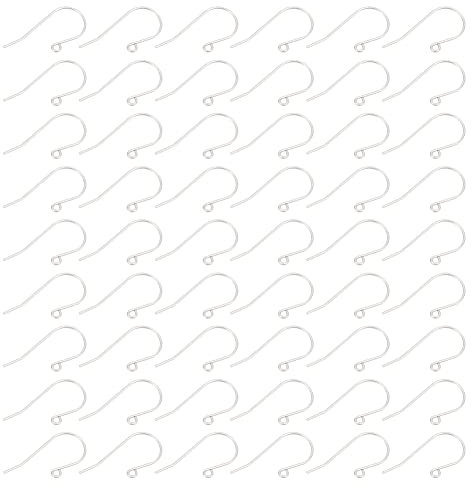 UNICRAFTALE 100 Stück Ohrring Haken 304 Edelstahl Ohrhaken 0.7 mm DIY Ohrring Set Silbertöne Ohrringzubehör Hypoallergene Ohrringhaken Ohrringteile Schmuckherstellung 27.5x13x0.8 mm, Loch 1.8 mm