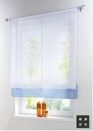 Yaland Voile Modernes Bändchenrollo mit farbigem Abschluss Küchen Transparentes Raffrollo Wohnzimmer Gardinenschals (BxH 120x155cm, blau) 1 Stück