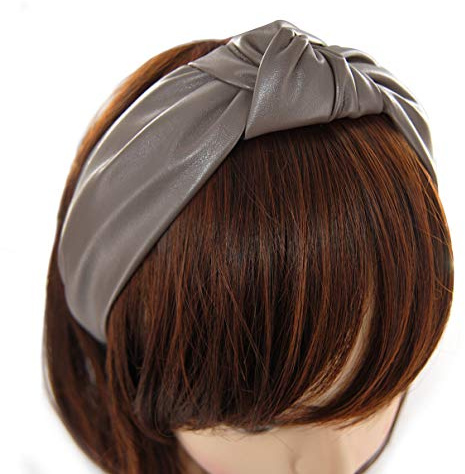 axy Leder Haarreif Lederlook Haarreifen Damen Haarband Vintage Hairband Stirnband Klassische und modische Leather HR27AL (Grau)