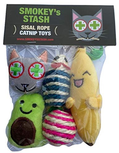 Smokey's Stash Katzenminze gefüllte Banane, Avocado und Smokey Katzenspielzeug mit Sisal Maus und Ball für Katzen