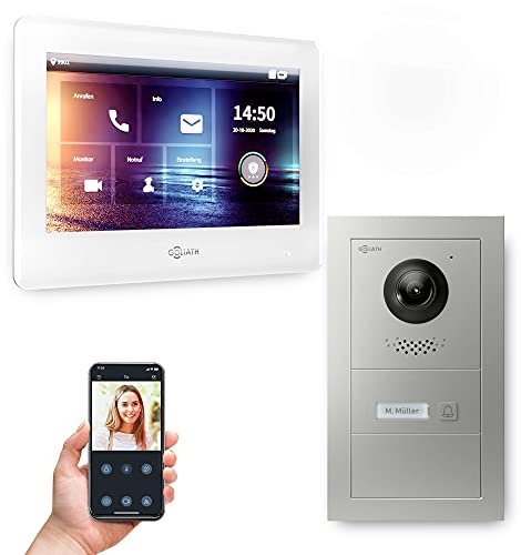 Goliath Hybrid | 2-Draht Bus | Full-HD Video Türsprechanlage | App | 1-Fam | 1 x Full-Touchscreen 7 | Aluminium Aufputz Türstation | + Blanko Modul | 180° Ultra-Weitwinkel | AV-BUS-556