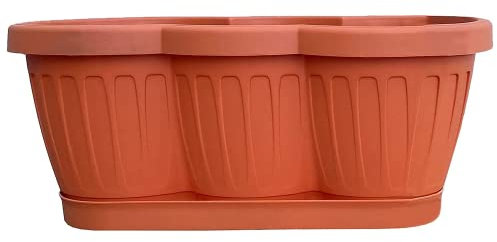 Hossi's Wholesale Blumenkasten 40cm, Balkonkasten mit Wasserspeicher, Pflanzkasten Terracotta im Wellendesign mit passendem Bewässerungsuntersetzer