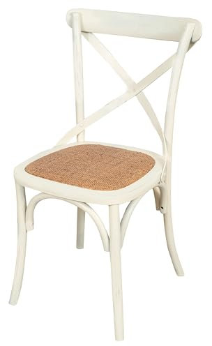 Biscottini Holzsthul 46x42x86 cm aus massiver Esche und Rattansitz mit gealterter Holzoberfläche - Esszimmerstühle aus verwittertes Holz - Vintage Stuhle Made in Italy