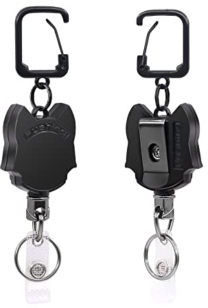 Retractable Keychain Keyring Heavy Duty - BiaoGan 2 Pack Metal Retractable Badge Holder Key Reel, 80cm Cord,200 Grams,Carabiner Key Chain Keychain with Belt Clip, Hold Up to 15 Keys and Tools