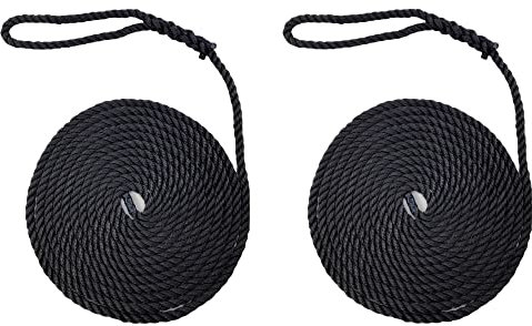 2 x 16mm Black Softline Mooring Ropes x 10m C/W 6inch Soft Eye, Warps, Boat Line - RopeServices UK