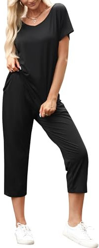 Totatuit Trainingsanzug Damen Sommer Tracksuit Kurzarm ärmel Tops und 3/4 Hose Jogginganzug Elegant Hausanzug Loungewear Zweiteiler Outfit Set