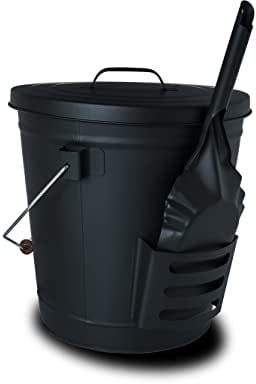 Supremery Ascheeimer mit Deckel und Schaufel, Stahl, Kohleeimer Aschetonne mit Henkel, groß 19 L, Ascheschaufel Kamin & Grill