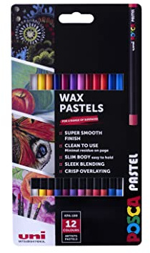 Posca KPA-100 Oil Pastels for Arts & Crafts. Premium Formula for Vibrant Colours and a Super Smooth Finish. Multi Surface use on Wood, Fabric, Paper, Cardboard, Plastic & Canvas. Pack of 12 Pencils