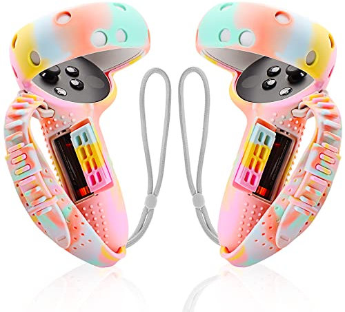 Controller Grips Cover Accessories Compatible with Oculus Quest 2 with Battery Opening for Big Hands (Colorful)
