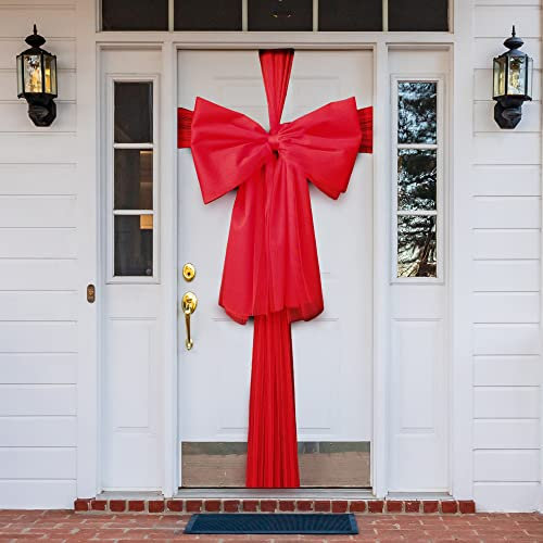 Festive Fix 9M Red Organza Christmas Door Bow Kit - Xmas Baby Shower Wedding Celebration, Festive Season House Decoration, Window Bow Decor for Home Fireplace Christmas Tree Wedding Party