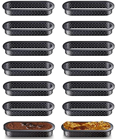 Tiamu Lot de 12 Cercle à Anneau à de Pâtisserie, Moules à Gâteau ovales Perforés, Anneau en mousse résistant à chaleur, Mini moule à gâteau pour mousses, tartes, quiches, cercles, beignets