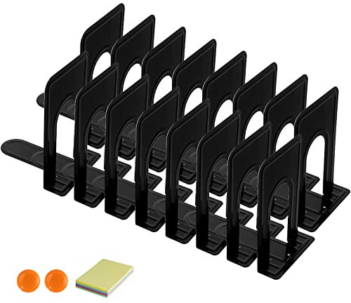 DIFIT Serre Livre, Presse Livre en Métal, 16 Pièces Cale Livre, 17H x 12,6L x 14,8l cm Bloc Livre pour Étagère, Serre Livres pour Livres Lourds, Serre-Livres pour Bureau/Famille, Noir Serre-Livre