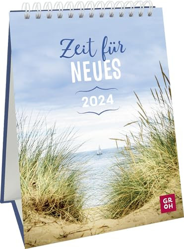 Wochenkalender 2024: Zeit für Neues: Dekorativer Tischkalender im Hochformat zum Aufstellen mit maritimen Motiven