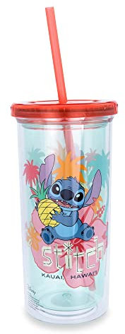 Disney Lilo & Stitch Kauai, Hawaï Tropical Tasse froide avec paille réutilisable et couvercle étanche pour carnaval 591 ml