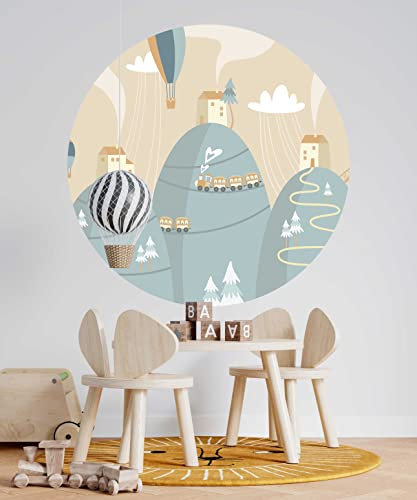 WANDKIND Haus auf dem Berg Wandtattoo Kinderzimmer RUND V394 | Heißluftballon | AUFKLEBER Kindergarten | Babyzimmer Wandsticker Wanddeko Dekoration (50 cm)