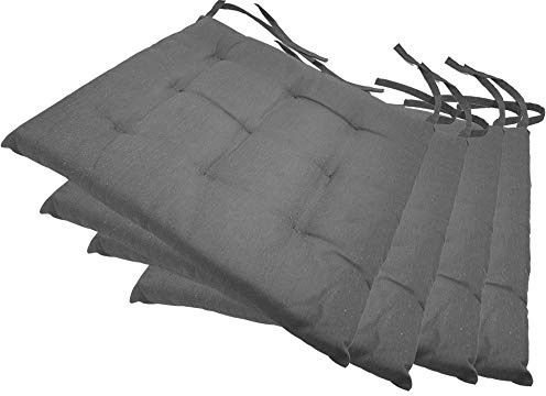 NYVI Stuhlkissen 40x40 cm ComfySeat Grau 4er Set - Sitzkissen mit Bändern/Schleife, 9-fache Steppung - Indoor & Outdoor - Gartenstuhlkissen aus Baumwoll-Mischgewebe - ÖkoTex 100