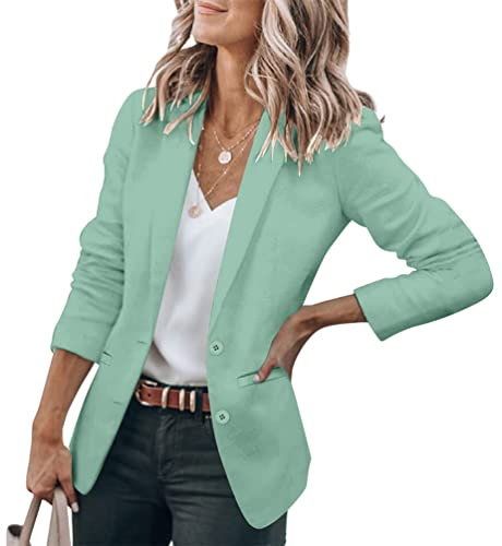 Minetom Blazer Donna Maniche Lunghe Tinta Unita Cappotto Elegante Ufficio Business Blazer Gilet Tailleur Giacca con Bottoni Verde XS
