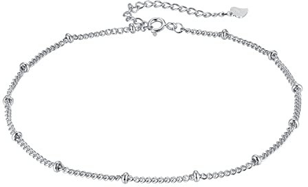 Hifeeled Bracelet de Cheville pour Femme Argent Sterling 925 Chaînes avec Perlé - Été Pieds Nus Plage Chaînes de Cheville, Réglable 22+4cm