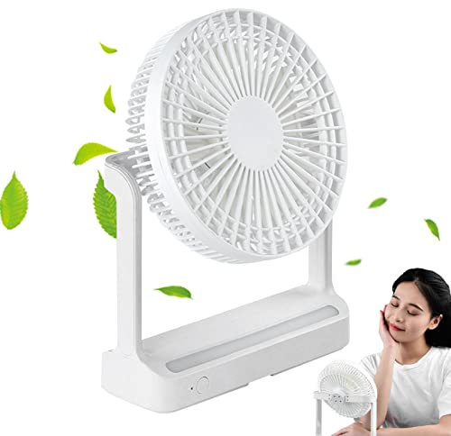 Qihuyi Ventilador Recargable con luz - Ventilador 2400 mah con Luces LED,Ventilador Mano 3 velocidades, Ventilador Bolsillo pequeño USB portátil 2 en 1 para Trabajar y Viajar