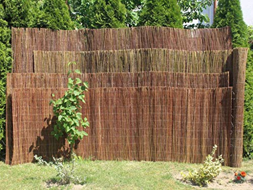 Weidenmatte Sichtschutz 60 cm Hore – für Garten, Balkon und Terrasse – Schutz vor Wind und Laub – aus unbehandeitem Weidenholz mit Stahldraht – Farbe: von Natur aus Braun, Länge 300 cm