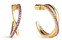 SINGULARU - Pendientes Aro X Lavande. Latón Acabado en Baño en Oro de 18 Kt. Cierre silicona bañado en Oro de 18kt.. Joyas para Mujer