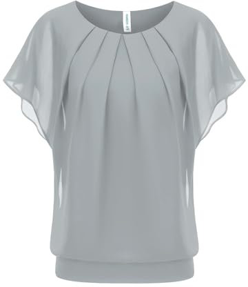 WANGZHI Damen Bluse Batwing Bluse Shirts Kurzarm Tunika Top Mesh Oberteile Rundkragen T-Shirt Bluse festliches Oberteil Damen rüschenbluse Elegante blusen Damen festlich