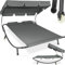 tectake® Tumbona Doble de Jardín, Tumbona de Playa con Parasol Plegable, Tumbona de Piscina para Dos, Tumbona Jardín Exterior con 2 Ruedas y Cojines, Fácil Montaje, Interior y Exterior - Negro/Gris