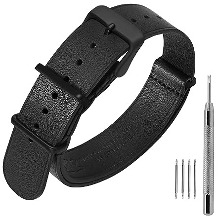 ANNEFIT Leder Uhrenarmband 18mm 20mm 22mm, Echtes Kalbsleder Einteiliges Militär Uhrenarmbänder für Herren und Damen