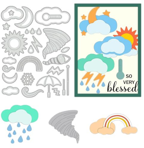 BENECREAT Wettermetall-Stanzformen, Wolken Mond Sonne Sterne Stanzformen Schnittschablonen DIY Scrapbooking Dekorative Prägung Papier Scrapbooking Kartenherstellung, 0.8 mm Dick