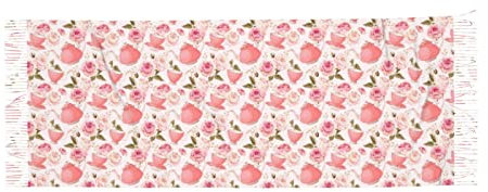 WURTON Tazas de té con rosas, romántica, con estampado desgastado, acogedor, suave, con borlas, para mujer, bufanda elegante y cálida, Tazas de té con rosas románticas y desgastadas., Talla única