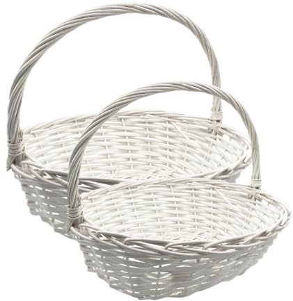 Virsus Set 2 Cesti in Vimini Bianchi 823, misure 47x38x39 cm e 54x47x44 cm, Cesto intrecciato con Manico, Cestini Portaoggetti, Cesti Decorativi Regalo per Feste, per Bomboniere - F